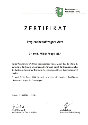 Zertifikat Hygiene-beauftragter Arzt